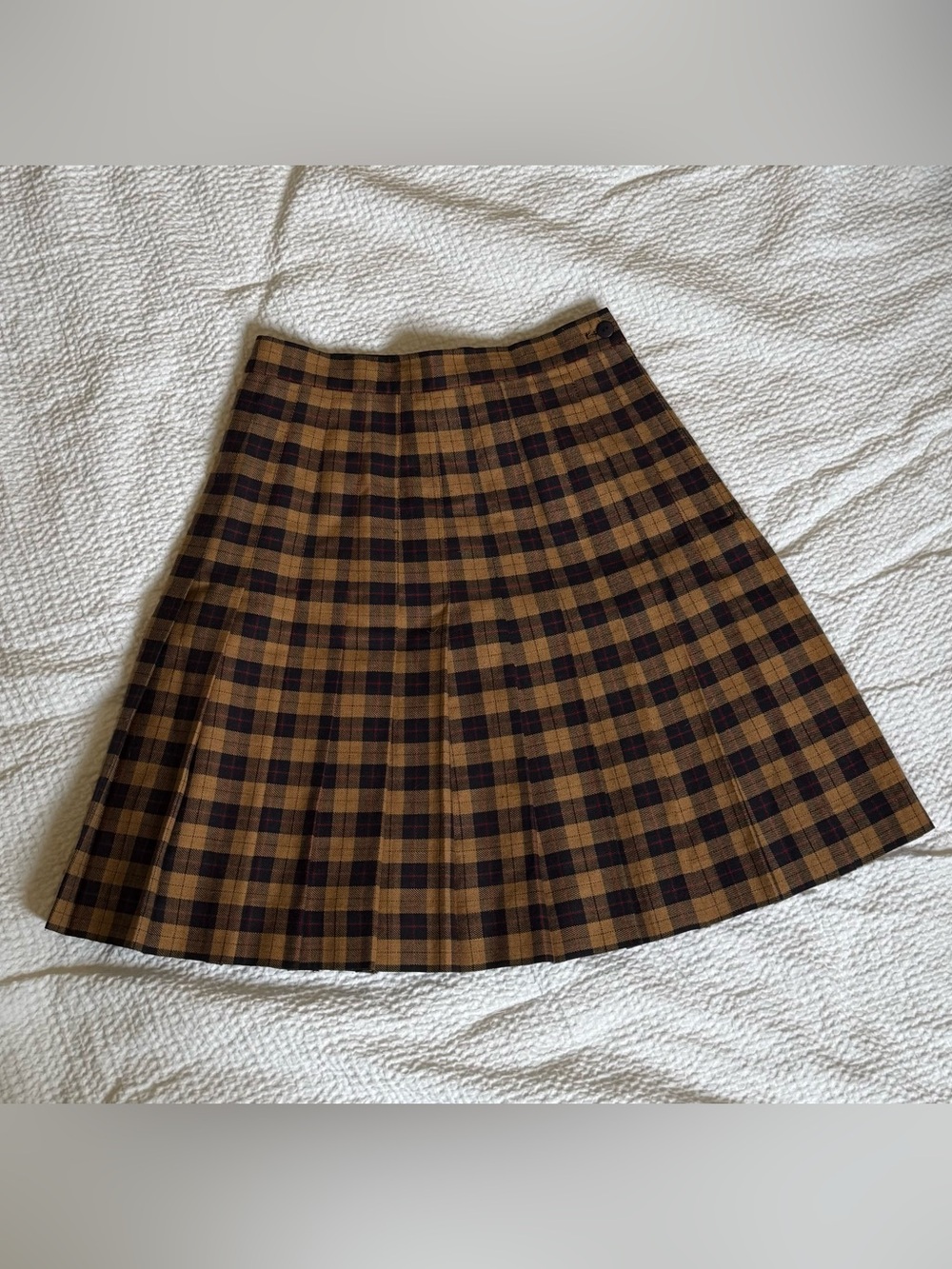 Plaid A-Line Skirt in Tan and Navy